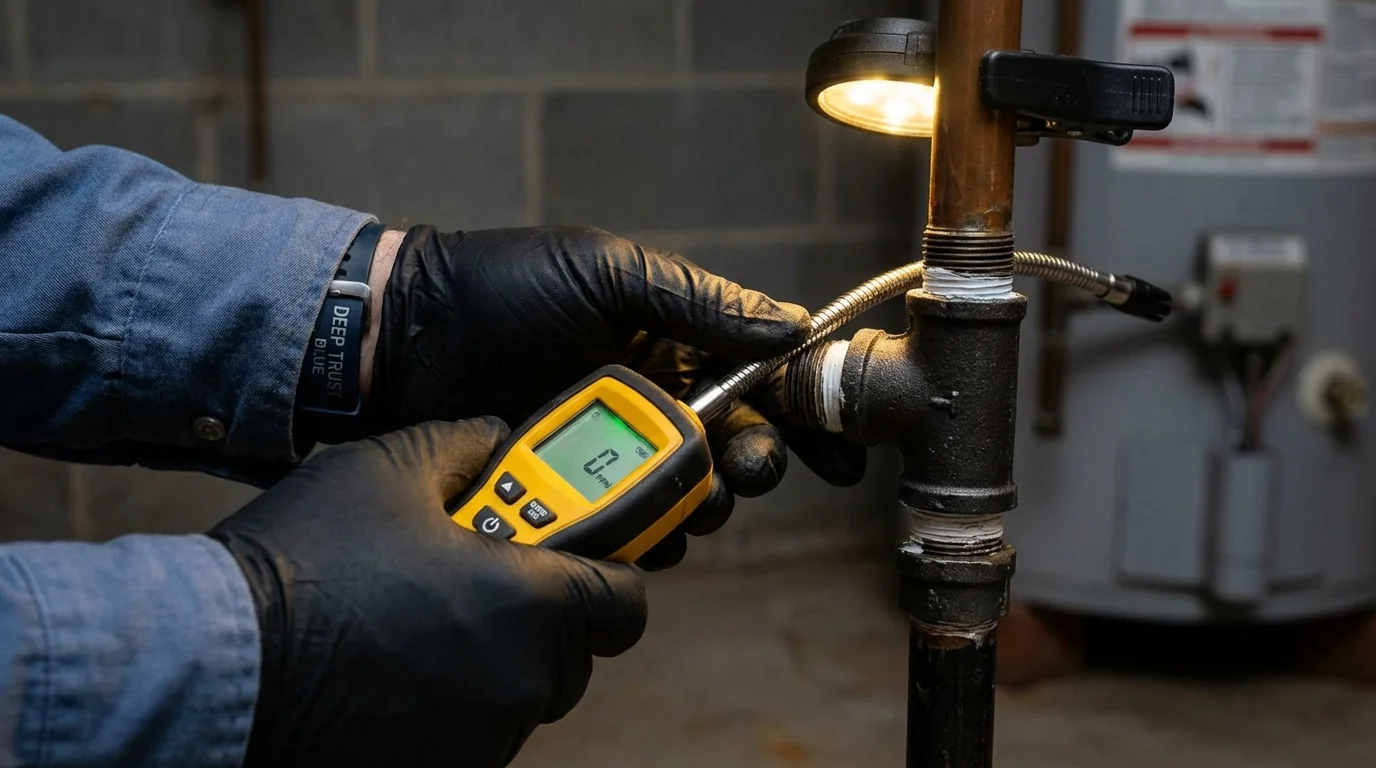 Gas leak detection with electronic sniffer by Johns Plumbing LLC in Gorham