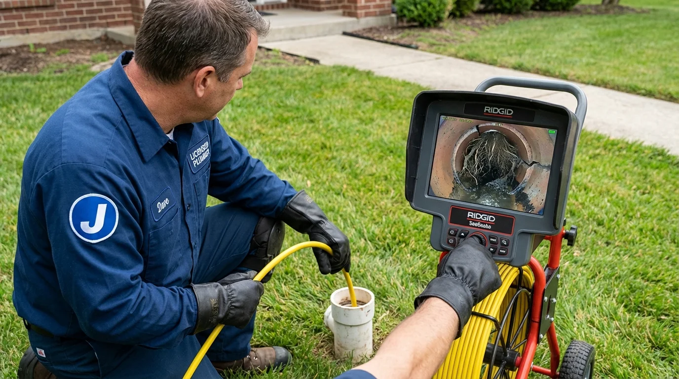 Sewer camera inspection being performed by Johns Plumbing LLC in Gorham