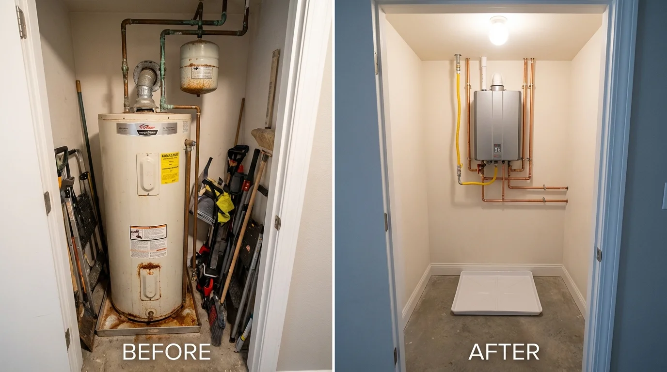 Tank water heater versus wall-mounted tankless unit comparison for Gorham, ME homeowners